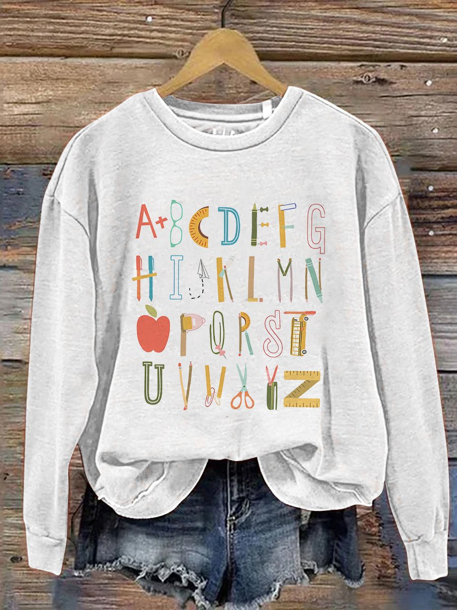 Alphabet Doodle Teacher Kindergarten Teacher Print Casual Sweatshirt-carlalin