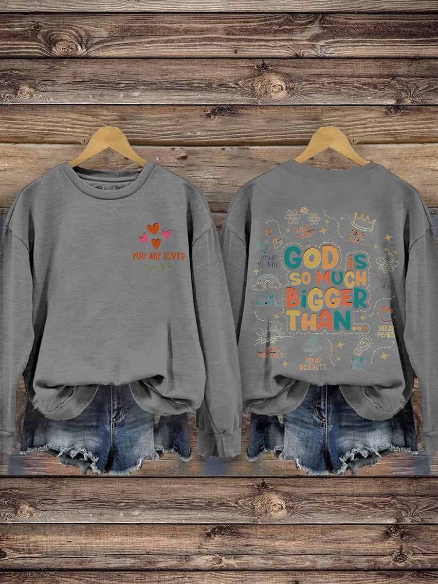 Christian Homeschool Mom Gifts For Teacher God Is Greater Mental Health Trendy Inspirational Merch Print Casual Sweatshirt-carlalin
