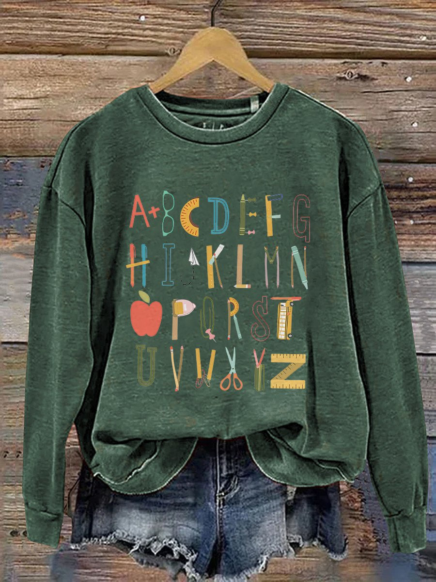 Alphabet Doodle Teacher Kindergarten Teacher Print Casual Sweatshirt-carlalin