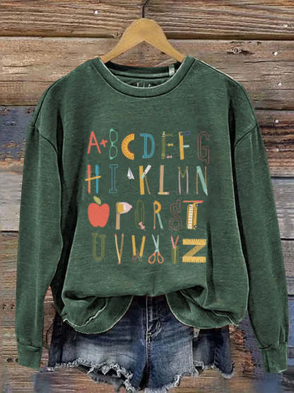 Alphabet Doodle Teacher Kindergarten Teacher Print Casual Sweatshirt-carlalin