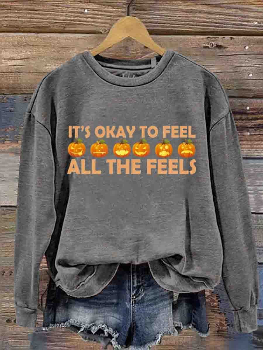 Mental Health Inspirational Feel All Feelings Printed Sweatshirt-carlalin