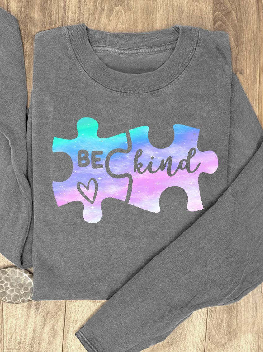 Puzzle Blue Purple Gradient Be Kind Suicide Prevention Mental Print Casual Sweatshirt-carlalin