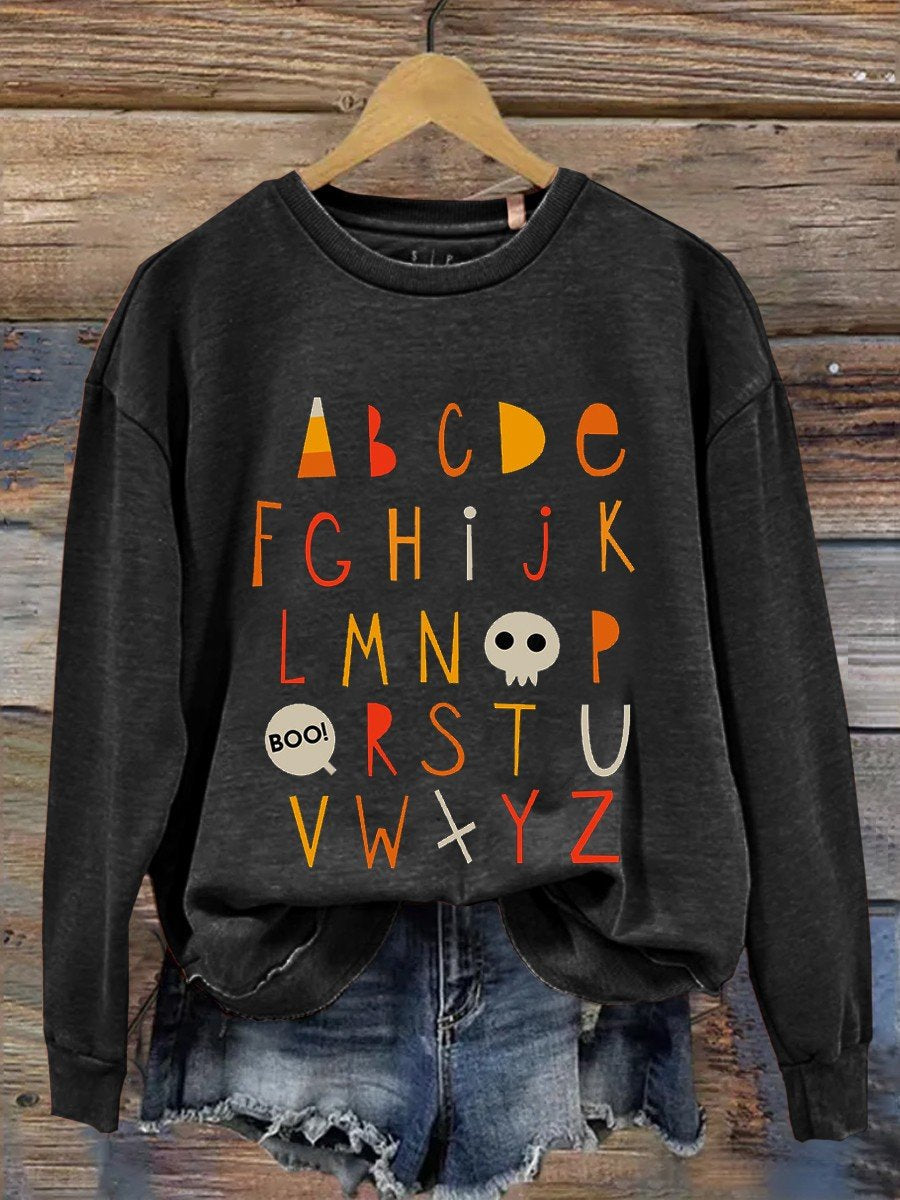 Kindergarten Alphabet Halloween Teacher  Casual Sweatshirt-carlalin