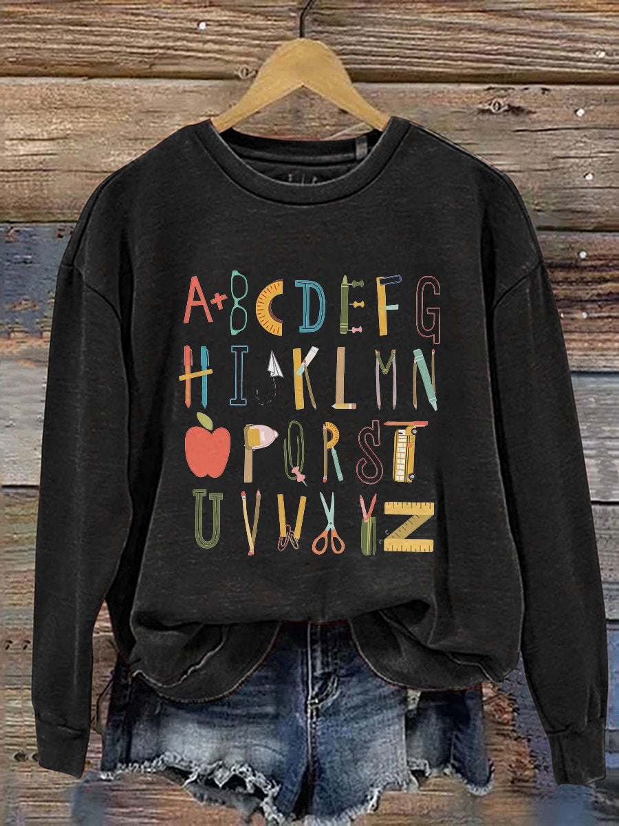 Alphabet Doodle Teacher Kindergarten Teacher Print Casual Sweatshirt-carlalin