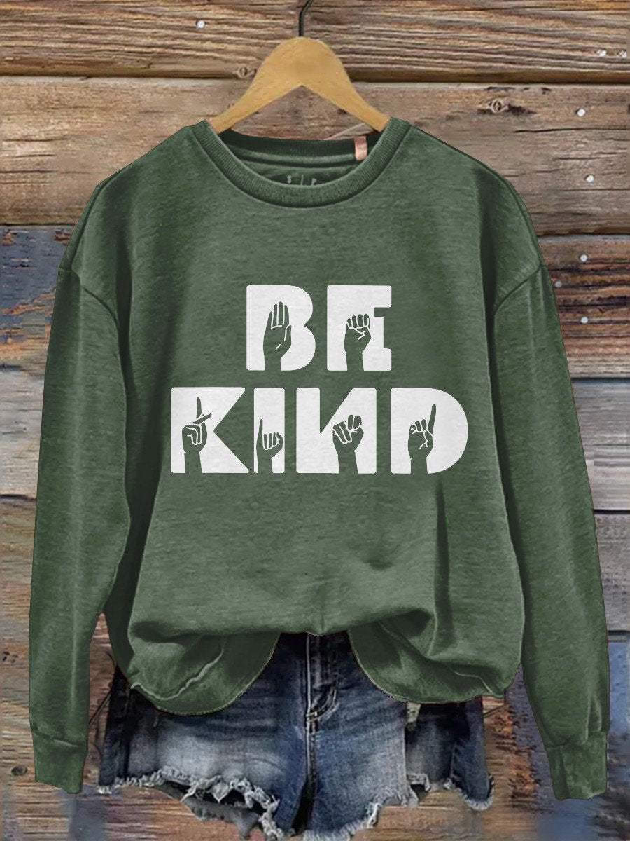 Be Kind Teacher Print Casual Long Sleeve Sweatshirt-carlalin