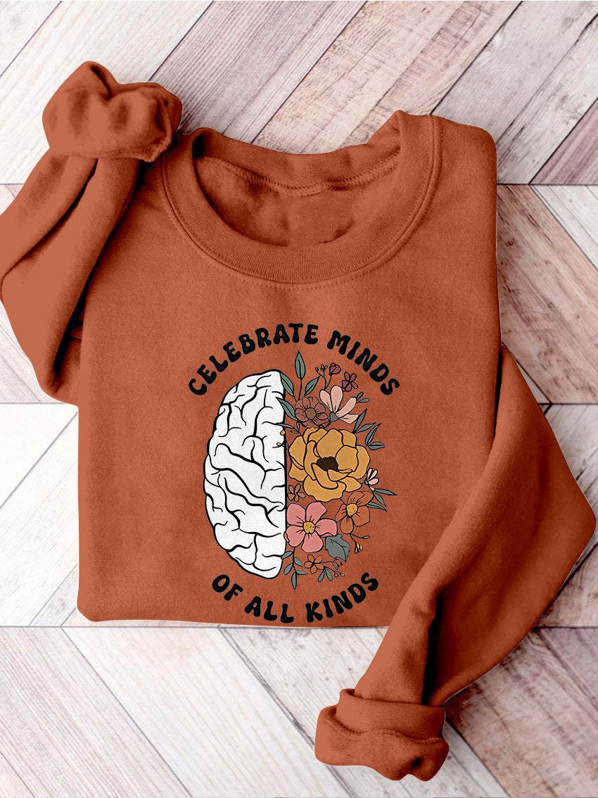 Celebrate Minds of All Kinds Floral Teacher Neurodiversity Speech Therapy SPED Autism Inclusion Casual Print Sweatshirt-carlalin
