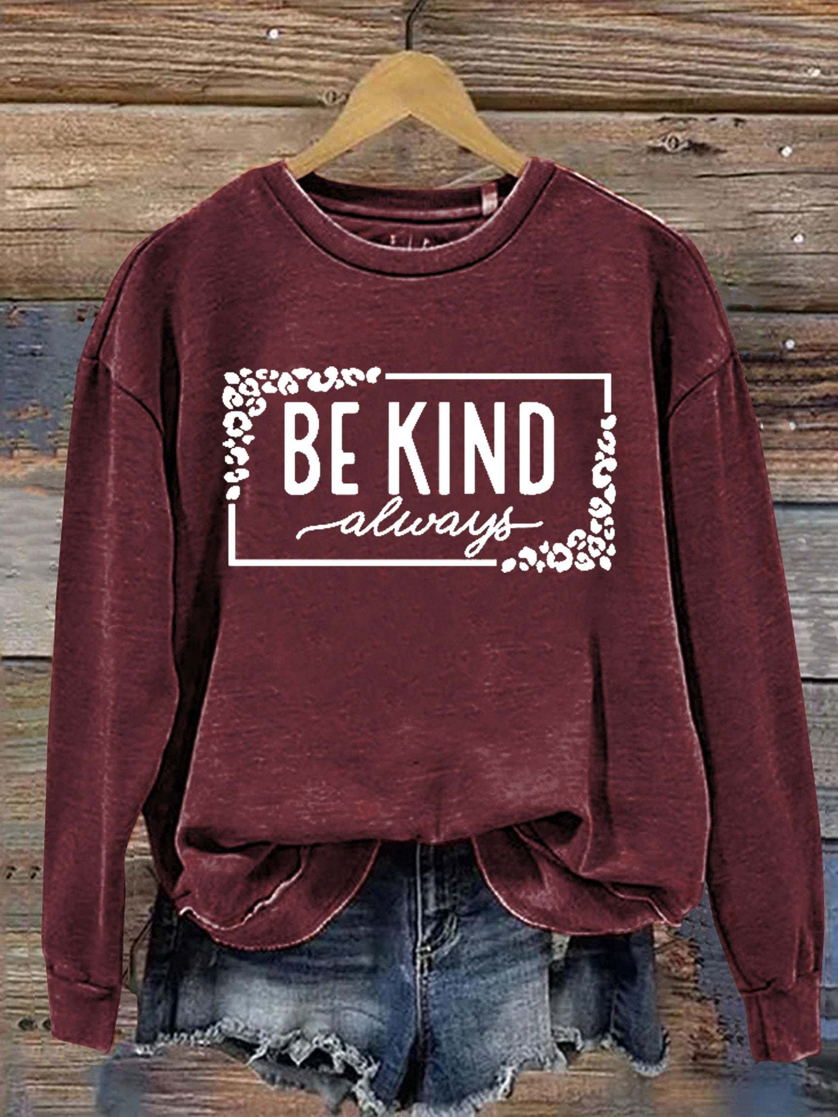 Unisex Women's Men's Leopard Print Be Kind Suicide Prevention Mental Print Casual Sweatshirt-carlalin