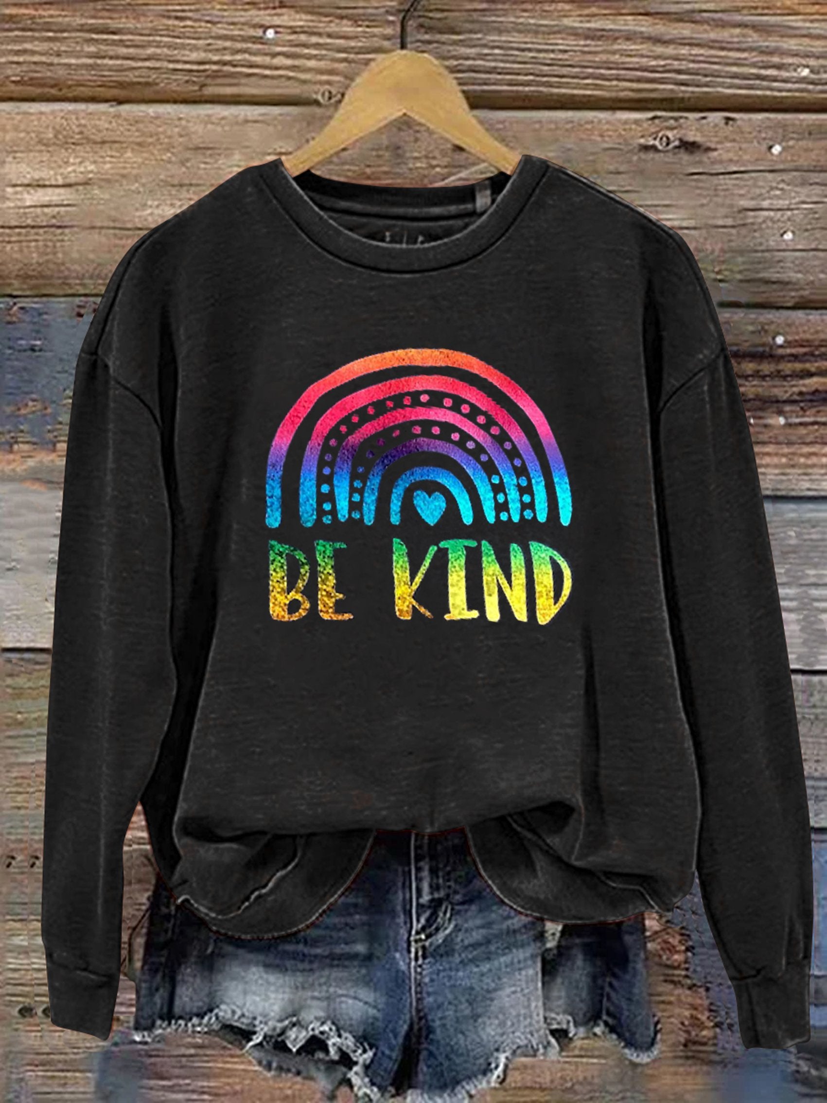 Be Kind Kindness Pride Rainbow Gradient Shiny Print Casual Sweatshirt-carlalin