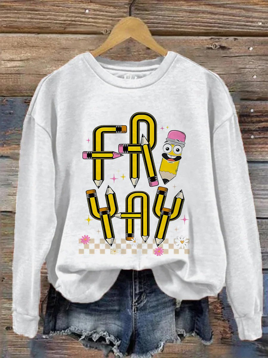 Friyay Teacher Fri-Yay Teacher Friday Weekend Funny Teacher Saying Elementary Fri-Yay Kindergarten Print Casual Sweatshirt-carlalin