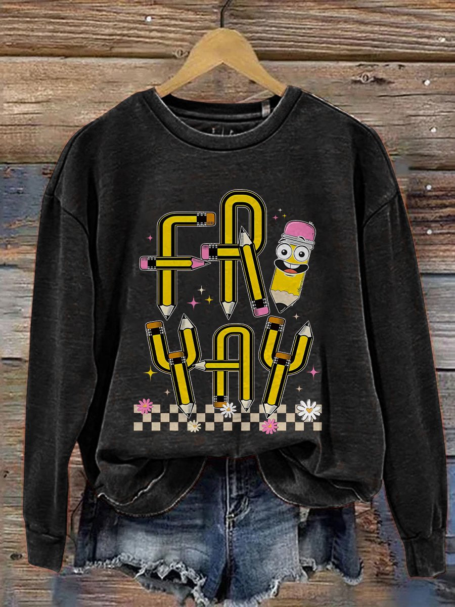 Friyay Teacher Fri-Yay Teacher Friday Weekend Funny Teacher Saying Elementary Fri-Yay Kindergarten Print Casual Sweatshirt-carlalin