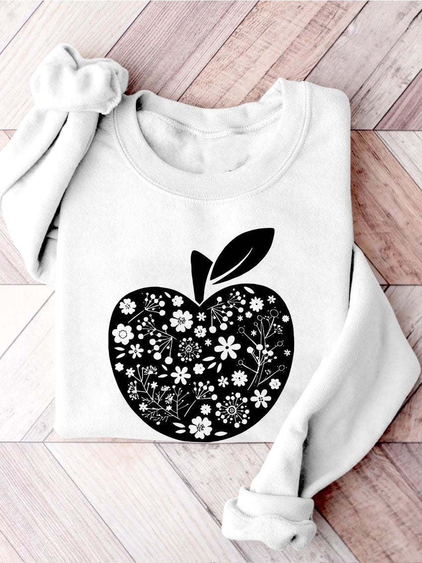 Teacher Appreciation Teacher Apple Motivational Kindergarten Preschool Teacher Life Print Casual Sweatshirt-carlalin