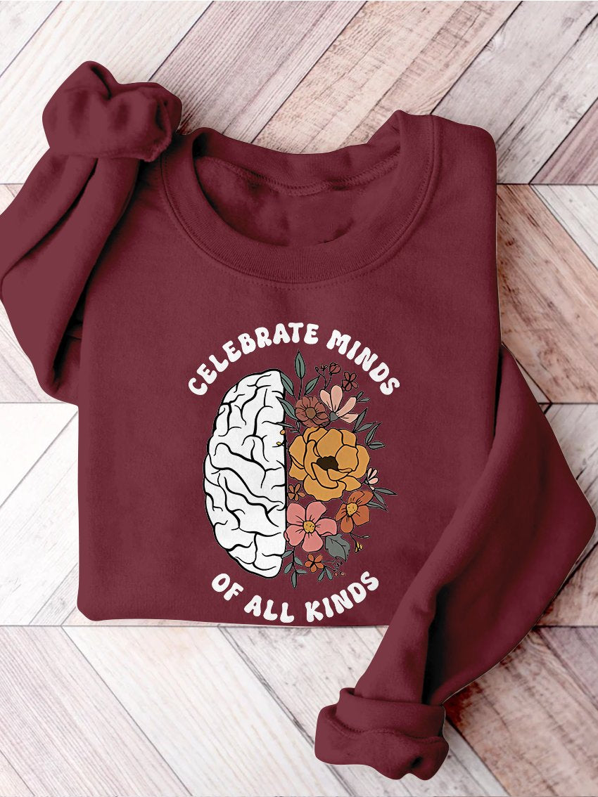 Celebrate Minds of All Kinds Floral Teacher Neurodiversity Speech Therapy SPED Autism Inclusion Casual Print Sweatshirt-carlalin