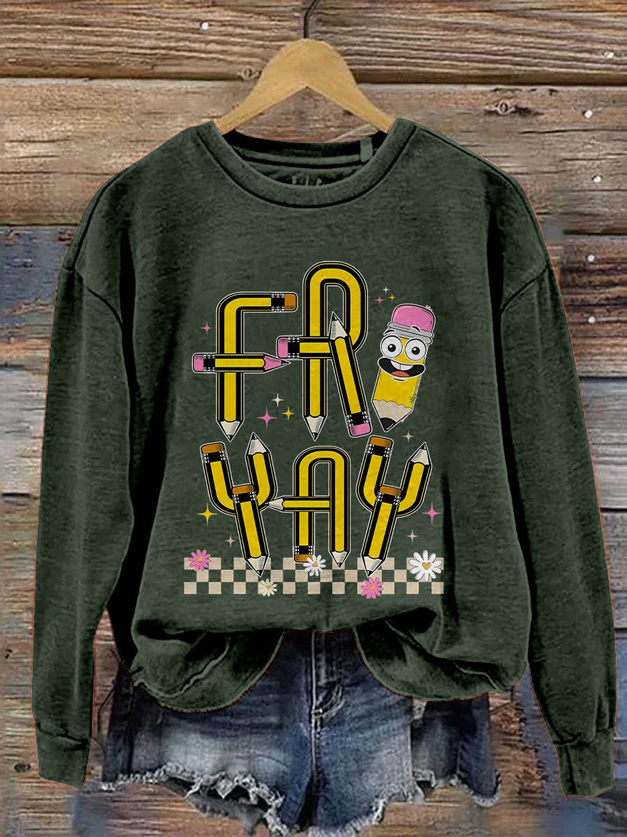 Friyay Teacher Fri-Yay Teacher Friday Weekend Funny Teacher Saying Elementary Fri-Yay Kindergarten Print Casual Sweatshirt-carlalin