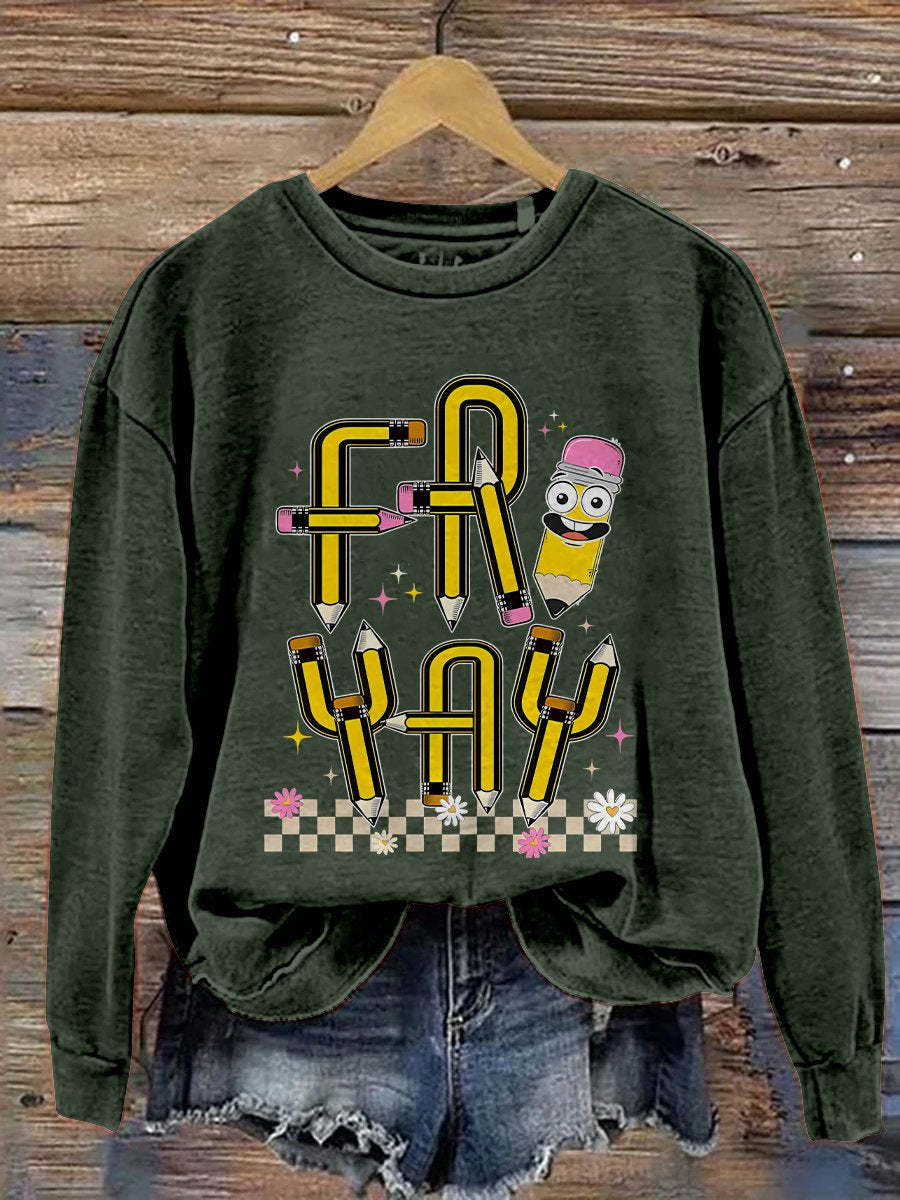 Friyay Teacher Fri-Yay Teacher Friday Weekend Funny Teacher Saying Elementary Fri-Yay Kindergarten Print Casual Sweatshirt-carlalin