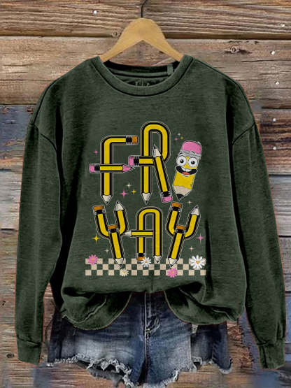 Friyay Teacher Fri-Yay Teacher Friday Weekend Funny Teacher Saying Elementary Fri-Yay Kindergarten Print Casual Sweatshirt-carlalin