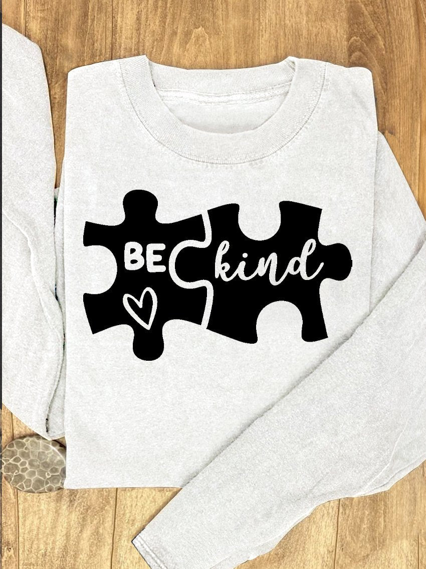 Puzzle Blue Purple Gradient Be Kind Suicide Prevention Mental Print Casual Sweatshirt-carlalin