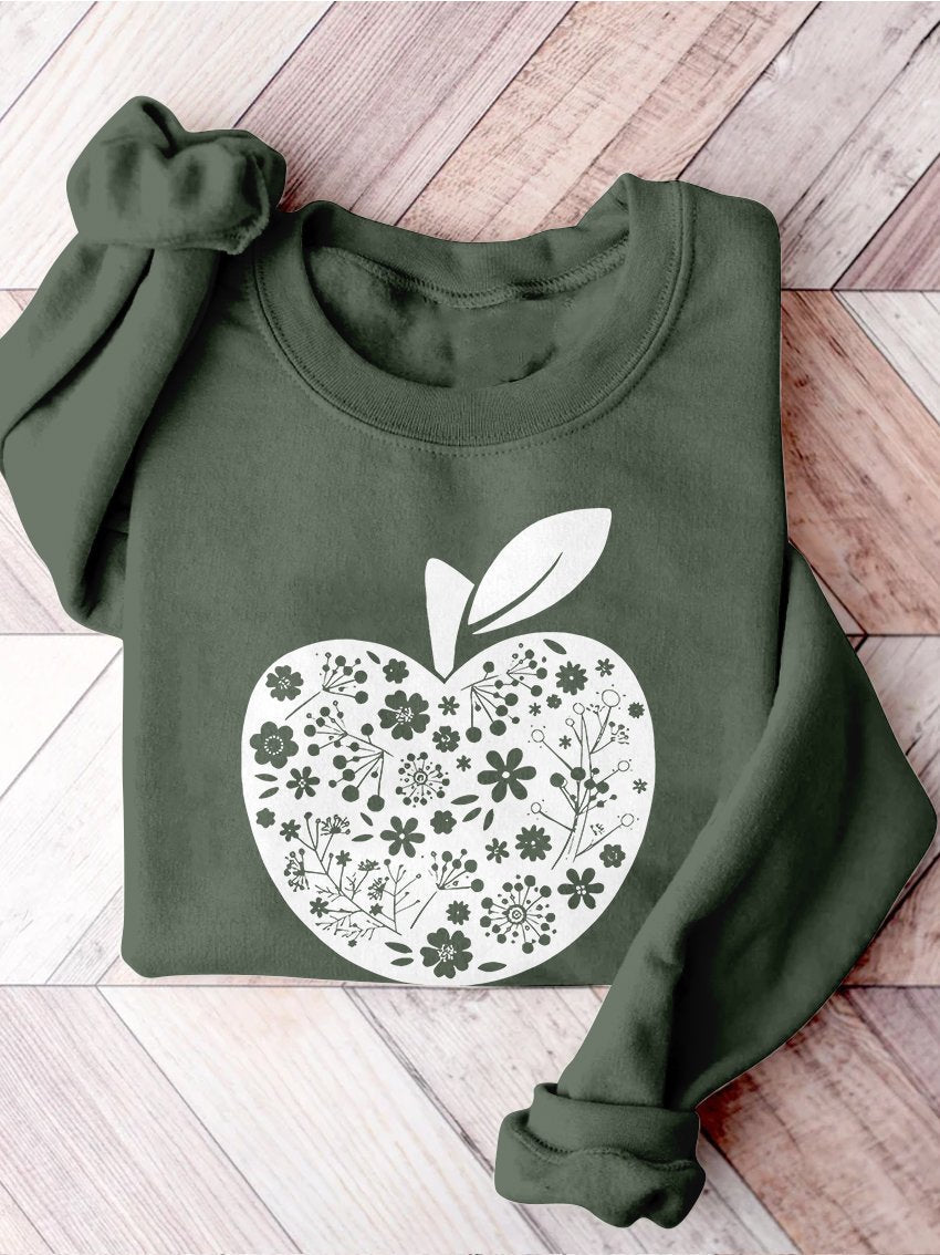 Teacher Appreciation Teacher Apple Motivational Kindergarten Preschool Teacher Life Print Casual Sweatshirt-carlalin