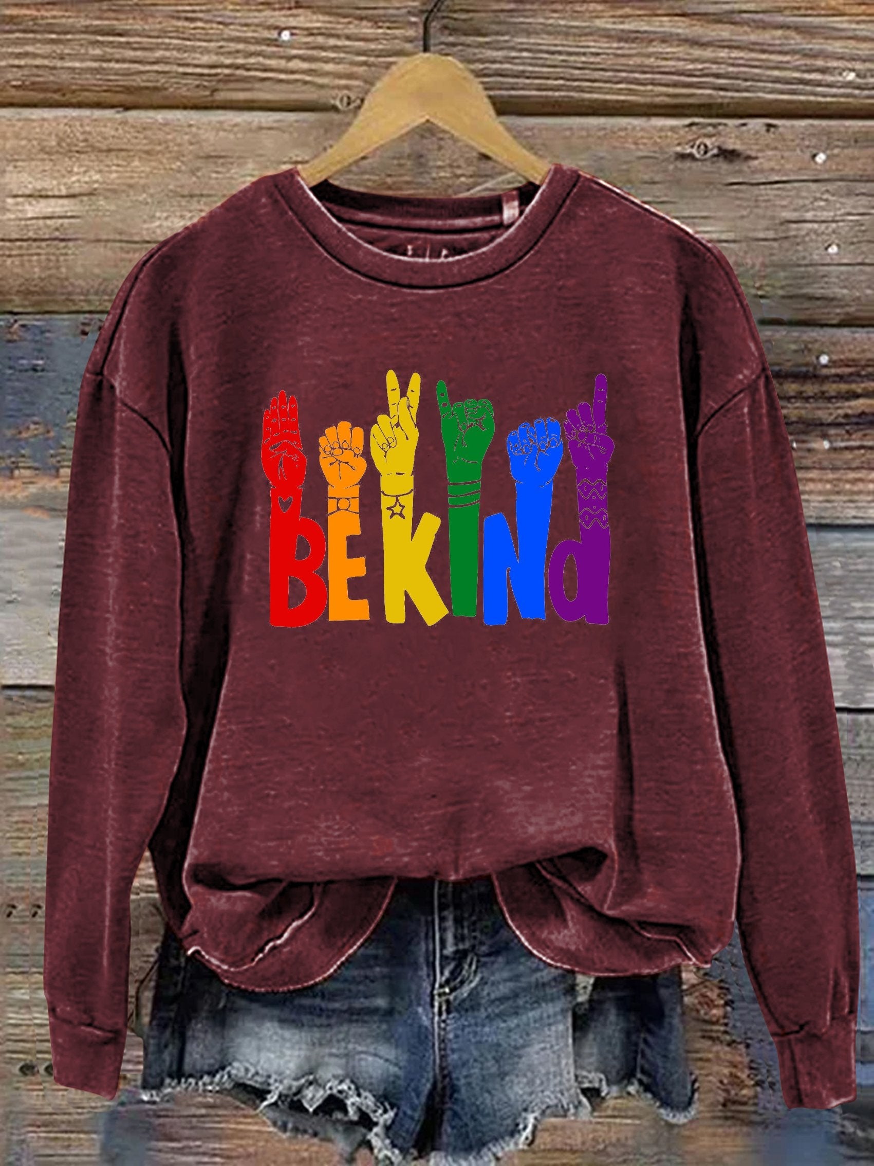 Be Kind Sign Language Kindness Pride Print Casual Sweatshirt-carlalin