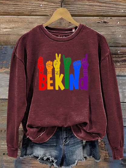 Be Kind Sign Language Kindness Pride Print Casual Sweatshirt-carlalin