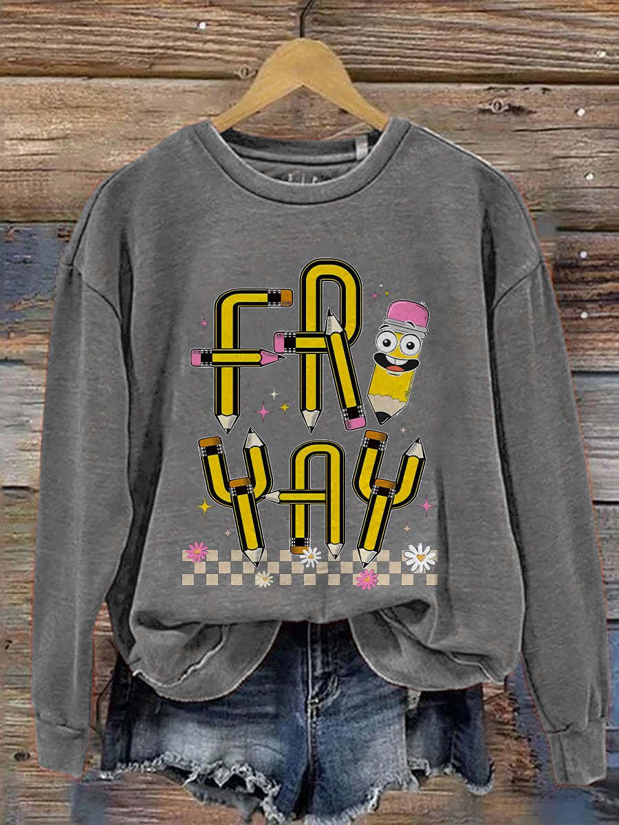 Friyay Teacher Fri-Yay Teacher Friday Weekend Funny Teacher Saying Elementary Fri-Yay Kindergarten Print Casual Sweatshirt-carlalin