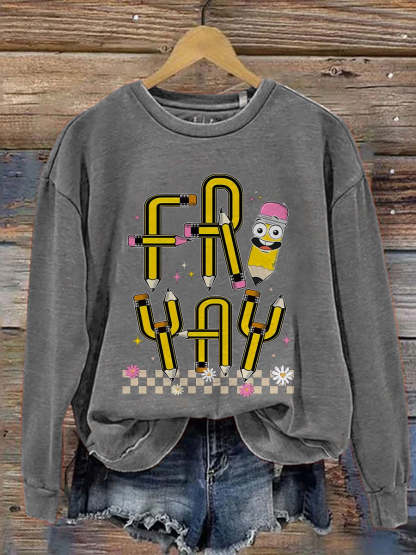 Friyay Teacher Fri-Yay Teacher Friday Weekend Funny Teacher Saying Elementary Fri-Yay Kindergarten Print Casual Sweatshirt-carlalin
