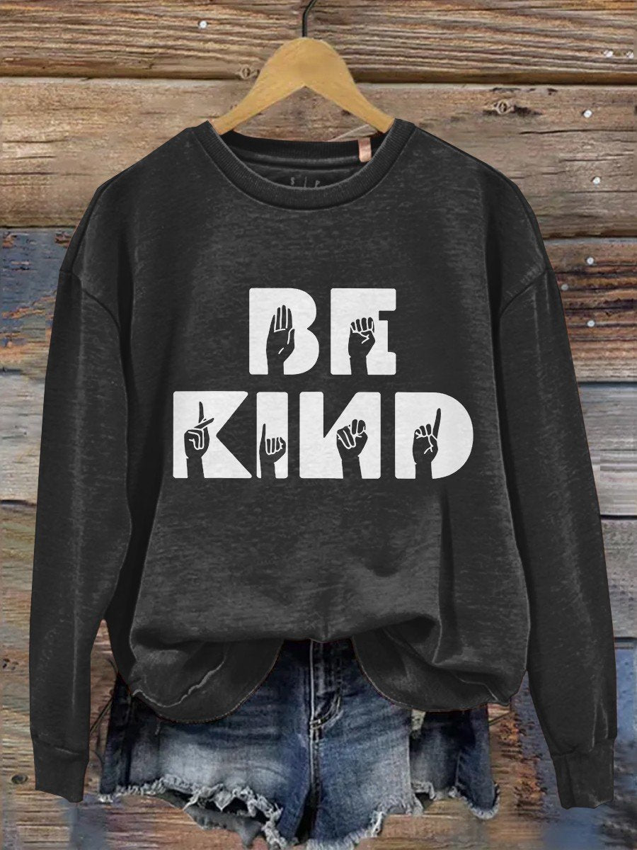 Be Kind Teacher Print Casual Long Sleeve Sweatshirt-carlalin