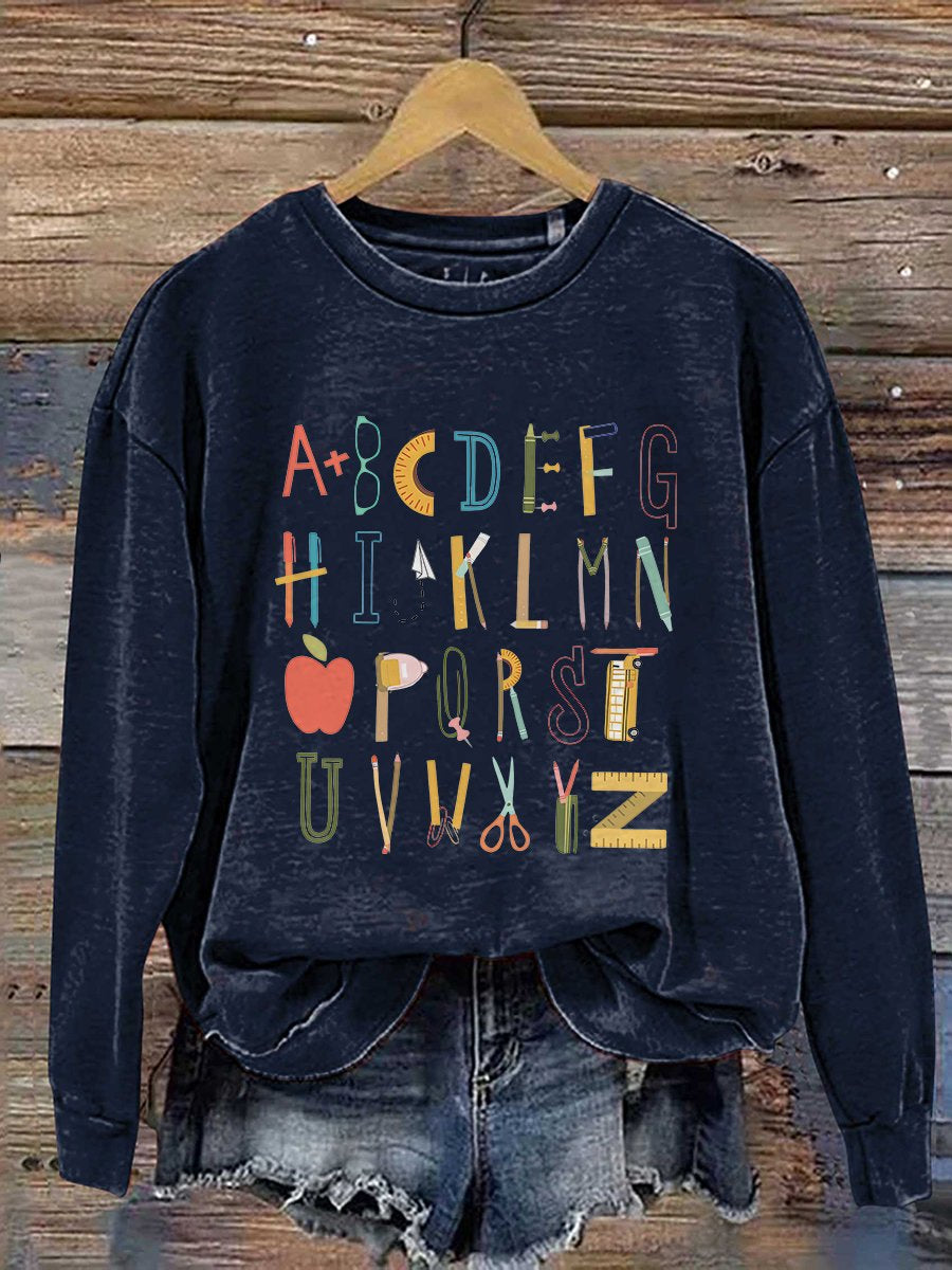 Alphabet Doodle Teacher Kindergarten Teacher Print Casual Sweatshirt-carlalin
