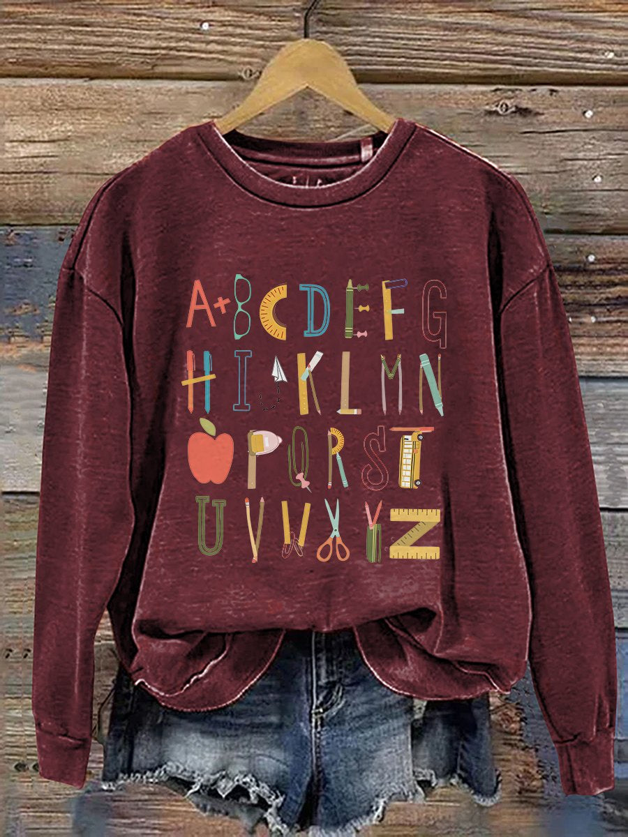Alphabet Doodle Teacher Kindergarten Teacher Print Casual Sweatshirt-carlalin