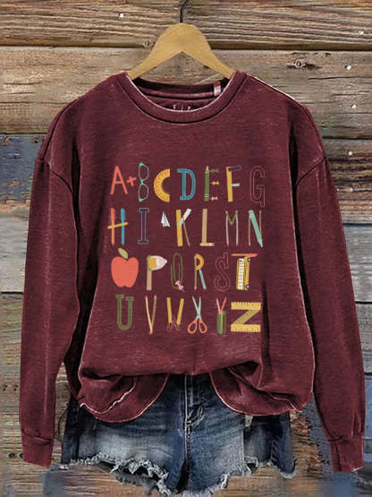 Alphabet Doodle Teacher Kindergarten Teacher Print Casual Sweatshirt-carlalin