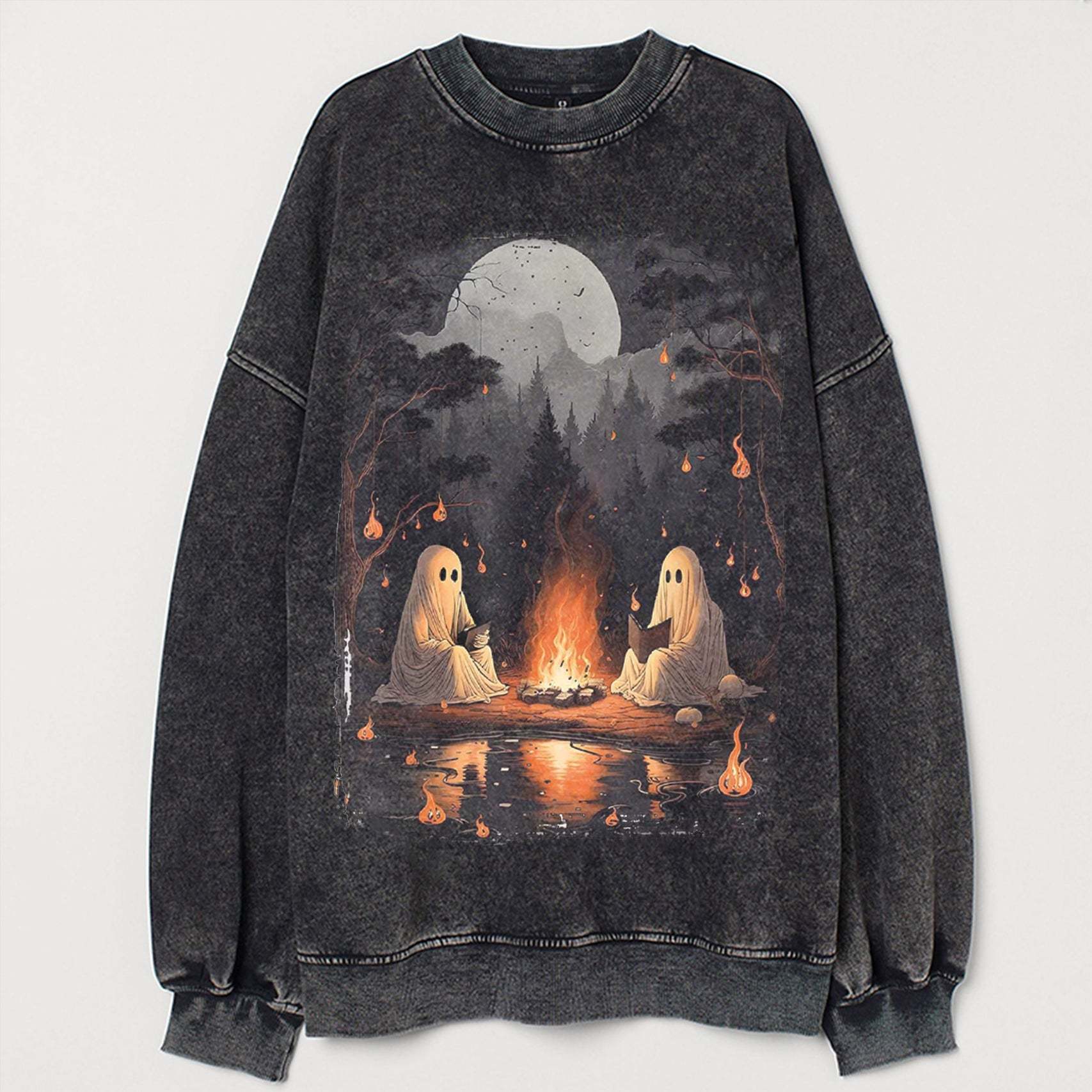 Comfort Colors Camping Halloween Ghost Reading Book Sweatshirt-carlalin