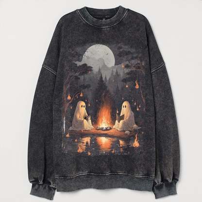 Comfort Colors Camping Halloween Ghost Reading Book Sweatshirt-carlalin