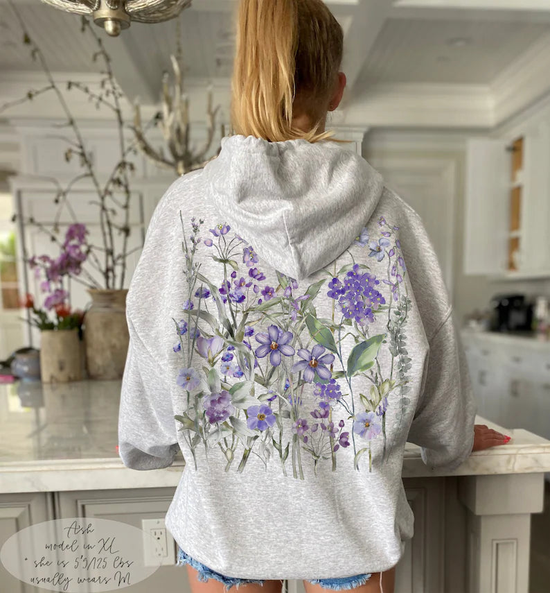 Vintage Pressed Flowers Hooded Sweatshirt-carlalin