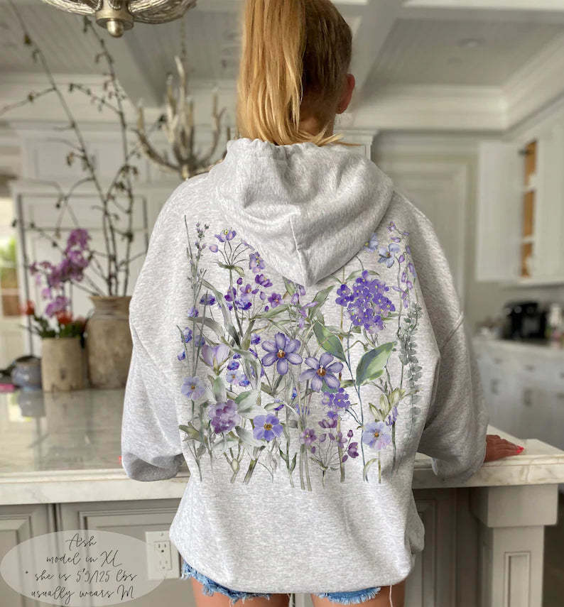Vintage Pressed Flowers Hooded Sweatshirt-carlalin
