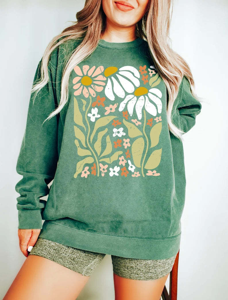 Comfort Colors Boho Wildflowers Floral Nature Sweatshirt-carlalin
