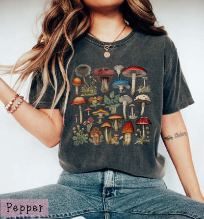 Mushrooms Vintage Wash Botanical T Shirt-carlalin