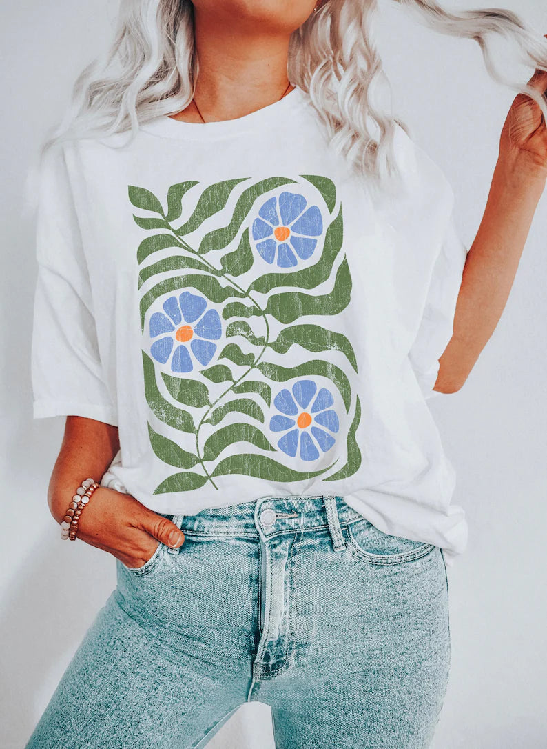 Boho Floral Vintage Comfort Colors Oversized T shirt-carlalin