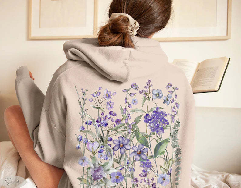 Vintage Pressed Flowers Hooded Sweatshirt-carlalin