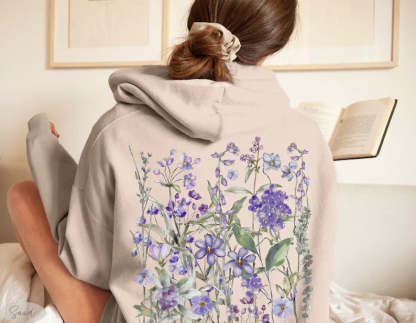 Vintage Pressed Flowers Hooded Sweatshirt-carlalin