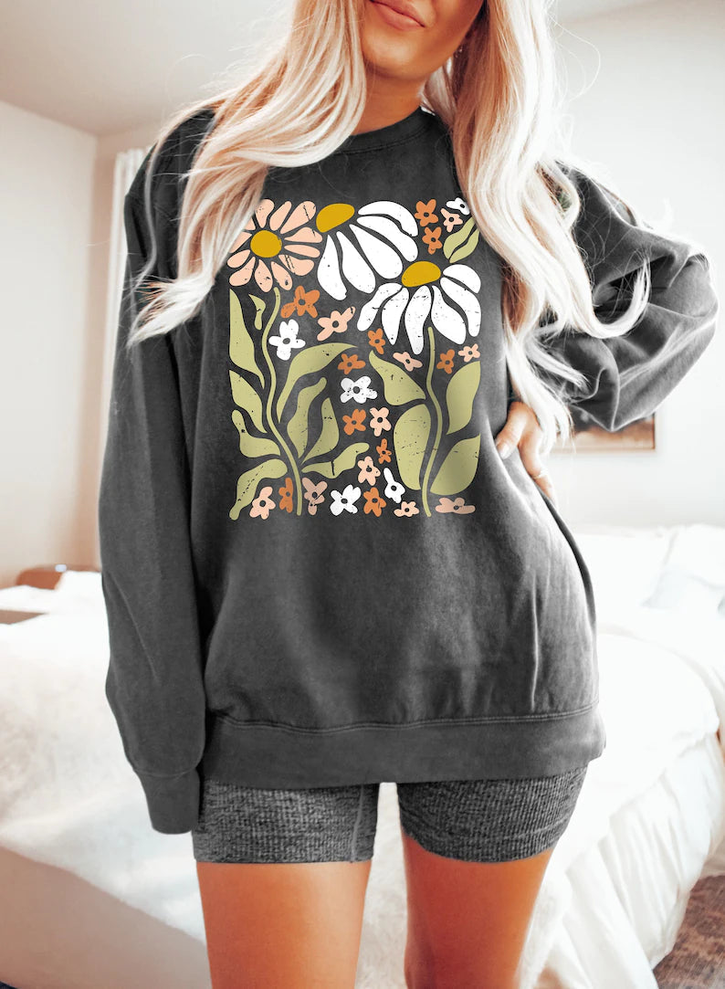 Comfort Colors Boho Wildflowers Floral Nature Sweatshirt-carlalin