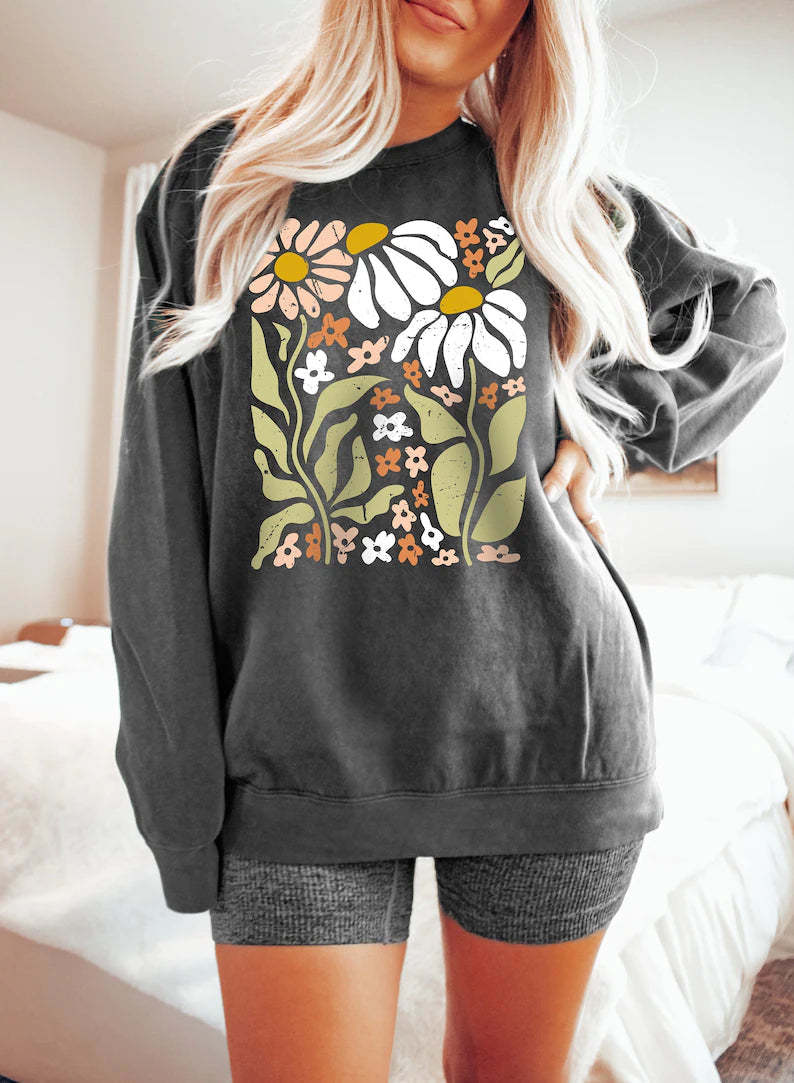 Comfort Colors Boho Wildflowers Floral Nature Sweatshirt-carlalin