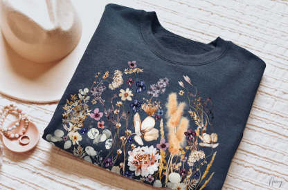 Vintage Pressed Flowers Sweatshirt Botanical Floral Pullover-carlalin