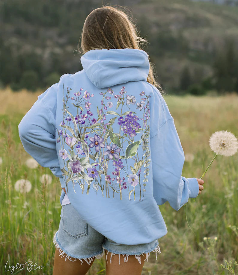 Vintage Pressed Flowers Hooded Sweatshirt-carlalin
