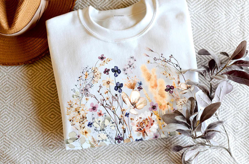 Vintage Pressed Flowers Sweatshirt Botanical Floral Pullover-carlalin