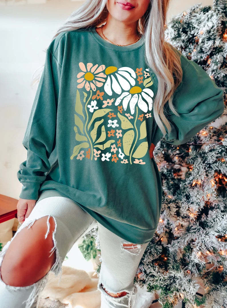 Comfort Colors Boho Wildflowers Floral Nature Sweatshirt-carlalin