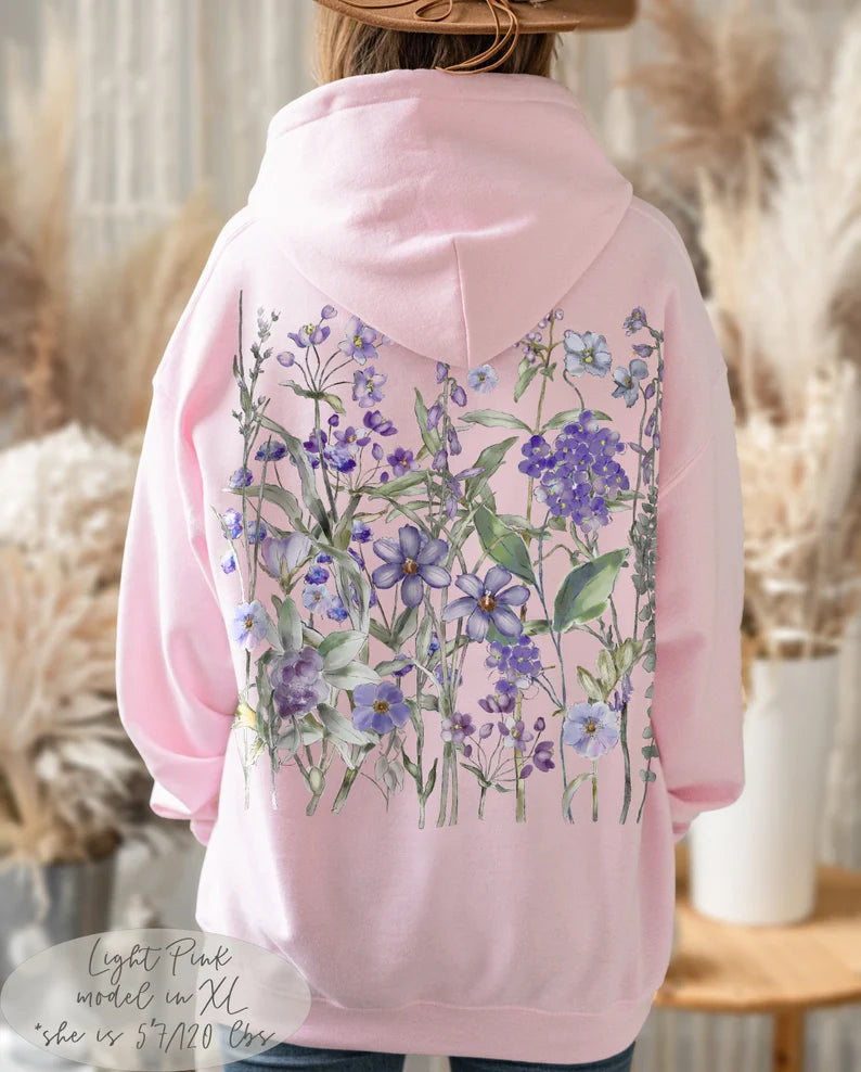 Vintage Pressed Flowers Hooded Sweatshirt-carlalin