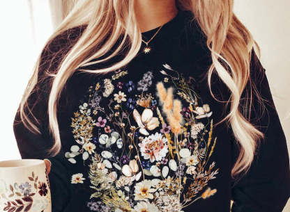 Vintage Pressed Flowers Sweatshirt Botanical Floral Pullover-carlalin