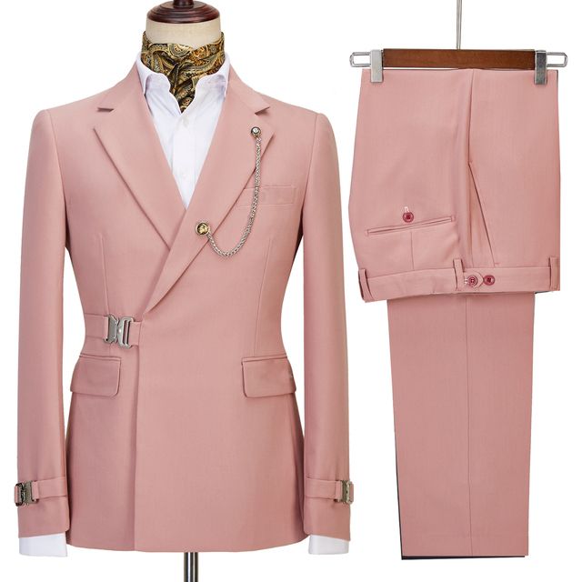 Newest Pink Slim Fit Bespoke Prom Men Suit With Belt