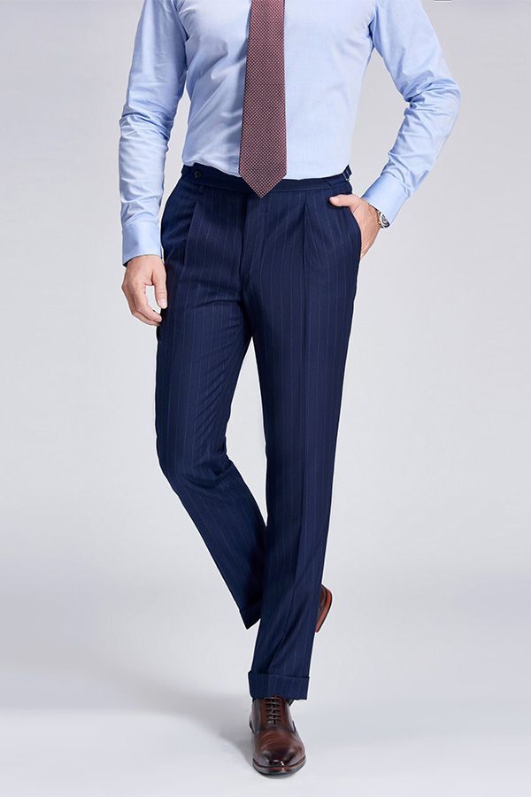 Gentleman Light Stripe Blue Pants In Men Formal Suit