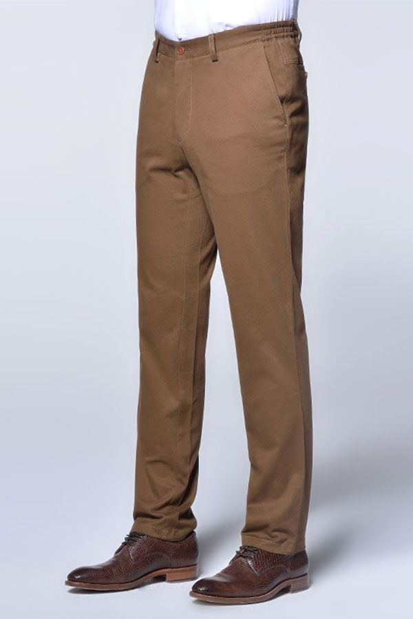 Casual Cotton Pants Pure Brown Slim Fit Everyday Trousers