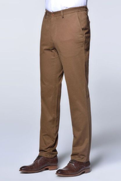 Casual Cotton Pants Pure Brown Slim Fit Everyday Trousers